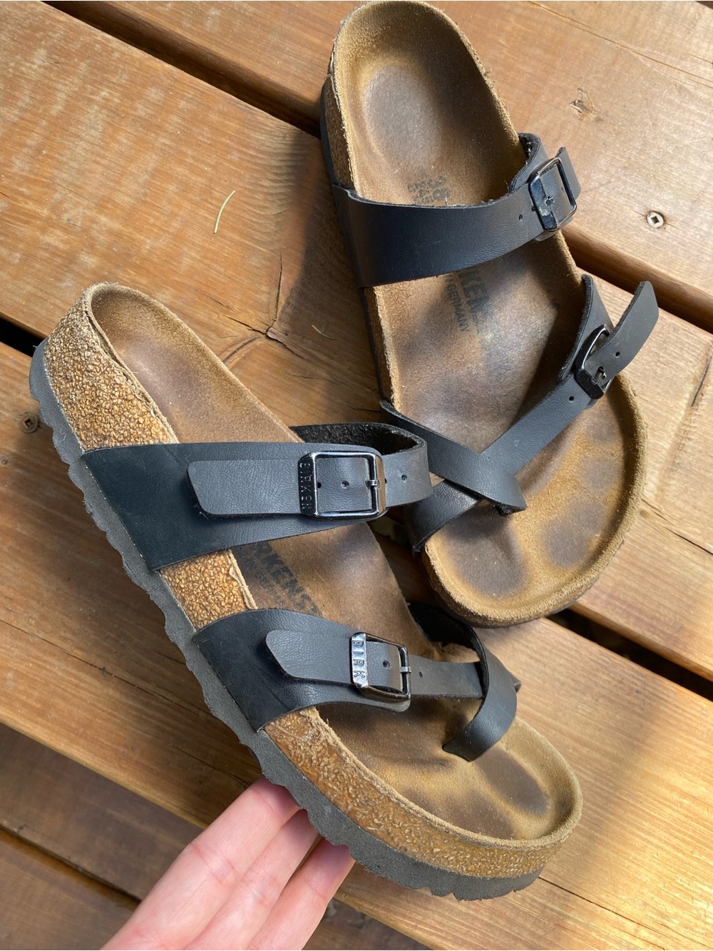 BIRKENSTOCK strappy black leather sandals size 38